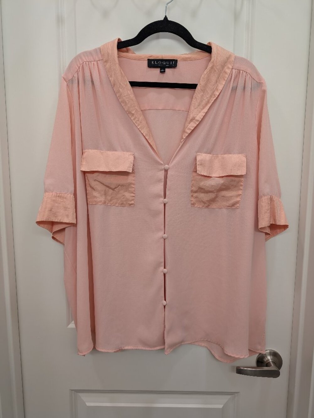 ELOQUII Pink Sheer Button Up Blouse Top Satin Trim Plus Size 20